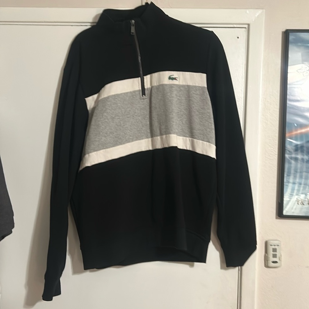 Large Lacoste Color Block Quarter Zip sweatshirt